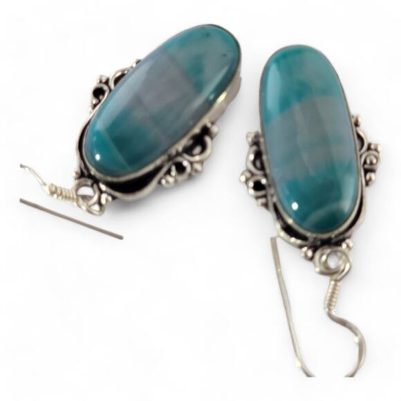 Sterling Silver Teardrop Earrings with Striated Blue Gemstone - Picture 6 of 16